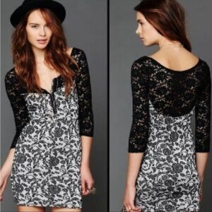Free People Gray Knit Floral Lace Corset Front Dress